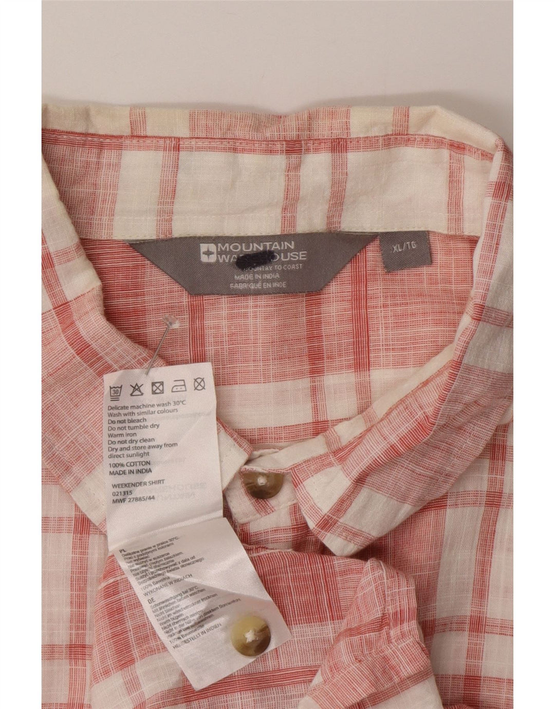 Mountain Warehouse Herren-Kurzarmhemd XL aus rosa karierter Baumwolle