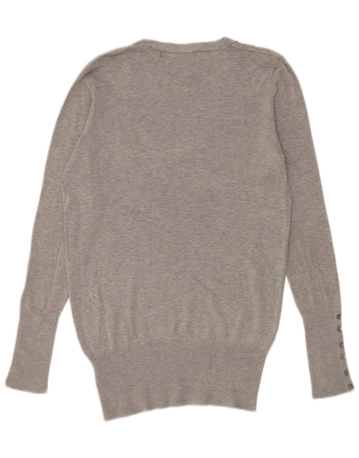 Zara Damen-Pullover mit V-Ausschnitt, Gr. 42, Größe L, grau, Viskose
