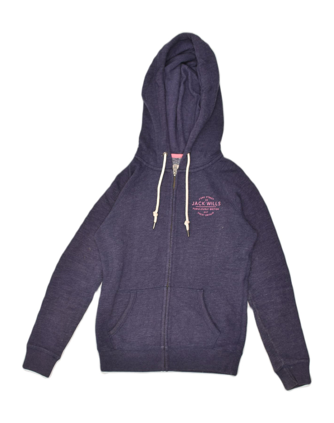 JACK WILLS Womens Zip Hoodie Sweater UK 8 Small  Navy Blue Cotton | Vintage Jack Wills | Thrift | Second-Hand Jack Wills | Used Clothing | Messina Hembry 