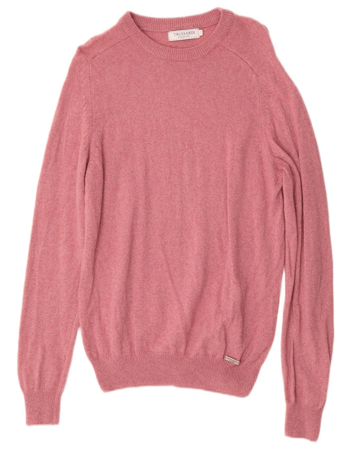 Trussardi Herren-Pullover mit Rundhalsausschnitt, mittelrosa Wolle