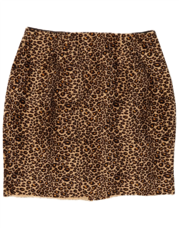 Zara Damen-Bleistiftrock W32, großes braunes Polyester mit Tiermuster