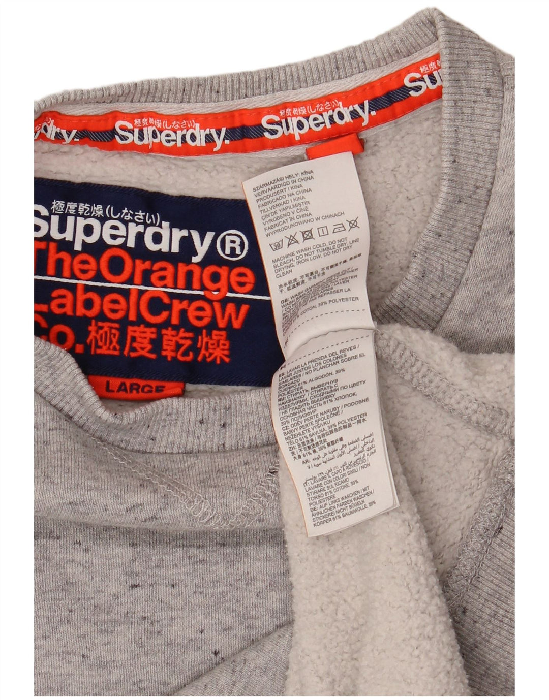 SUPERDRY Damen-Sweatshirt-Pullover UK 16 Large Grau gefleckte Baumwolle