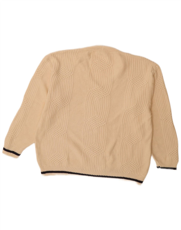 PENNY PULL Womens Oversized V-Neck Jumper Sweater UK 10 Small Beige Cotton
