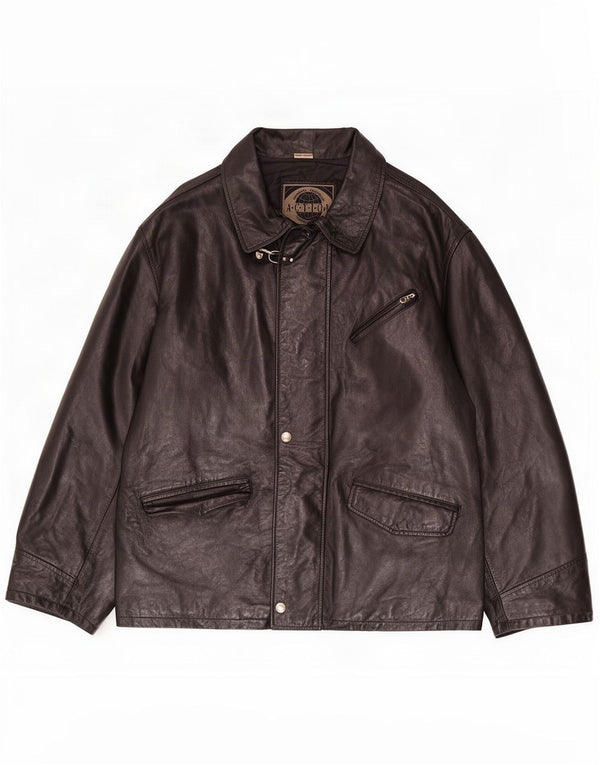 Vintage Herren Lederjacke IT 56 3XL Schwarz