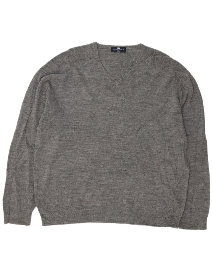 Marks & Spencer Herren Blue Harbor V-Ausschnitt Pullover Pullover XL Grau meliert