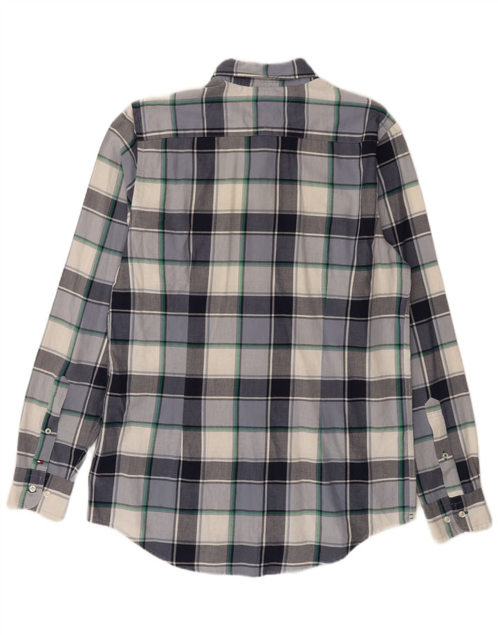 Tommy Hilfiger Herren-Slim-Fit-Hemd, groß, blau kariert, Baumwolle