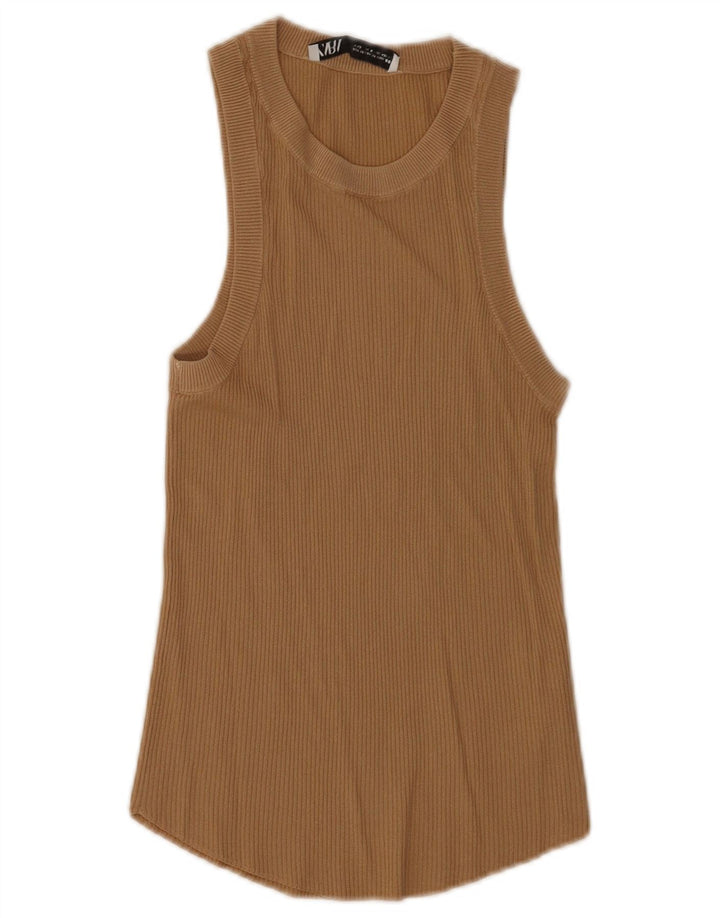 Zara Damen Weste Top UK 12 Mittelbraunes Polyester
