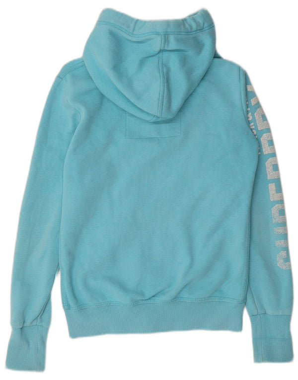 Superdry Damen Graphic Zip Hoodie Pullover UK 6 XS Blau Baumwolle