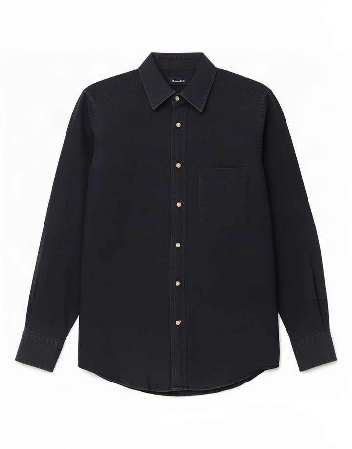 Massimo Dutti Herrenhemd Medium Marineblau Leinen