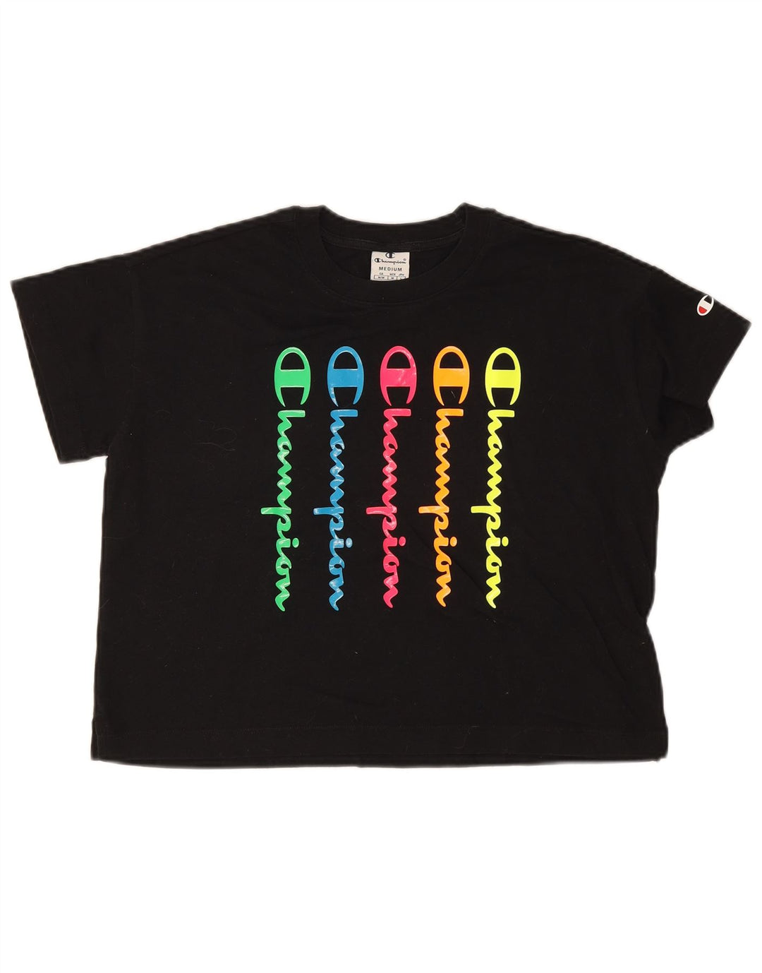 Champion Damen Crop Graphic T-Shirt Top UK 14 Medium Schwarz
