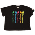 Champion Damen Crop Graphic T-Shirt Top UK 14 Medium Schwarz