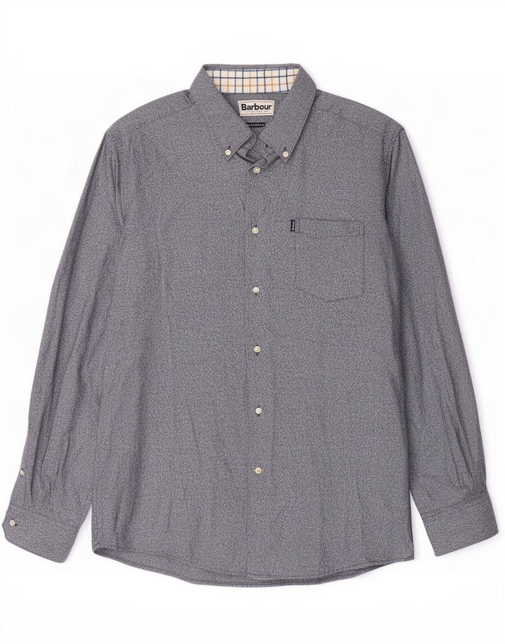 Barbour Herren-Hemd mit maßgeschneiderter Passform, mittelblau gefleckte Baumwolle