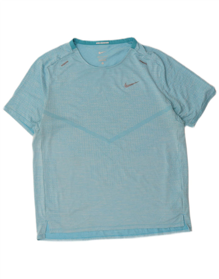 Nike Herren Dri Fit T-Shirt Top, großes blaues Nadelstreifen-Polyester