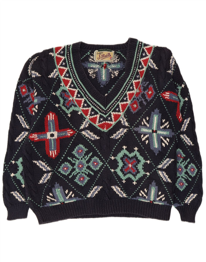 S.Moritz Damen-Pullover mit V-Ausschnitt, UK 16, Größe L, Marineblau, Baumwolle