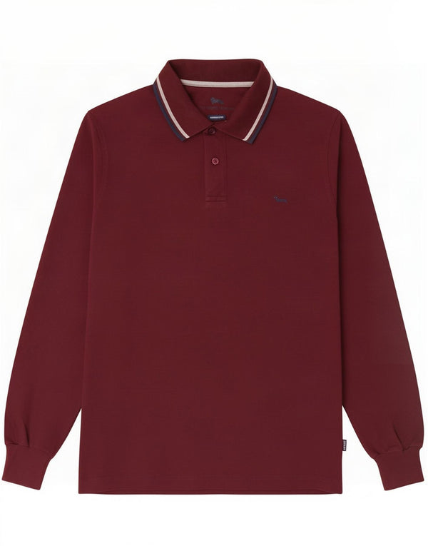 Harmont & Blaine Herren-Langarm-Poloshirt mit schmaler Passform, Mittelbordeauxrot