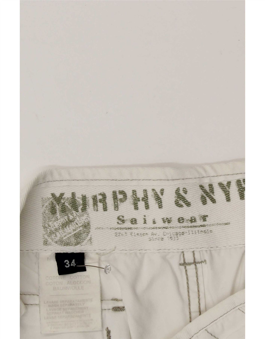 Murphy & Nye Herren-Chinoshorts, Größe L, W34, weiße Baumwolle