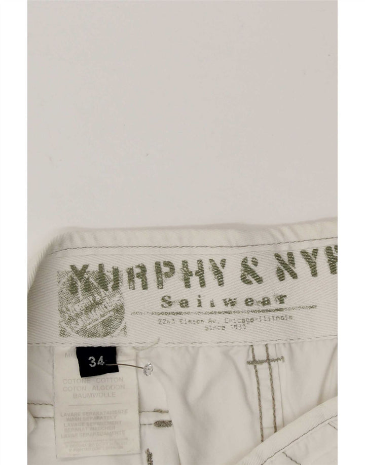 Murphy & Nye Herren-Chinoshorts, Größe L, W34, weiße Baumwolle