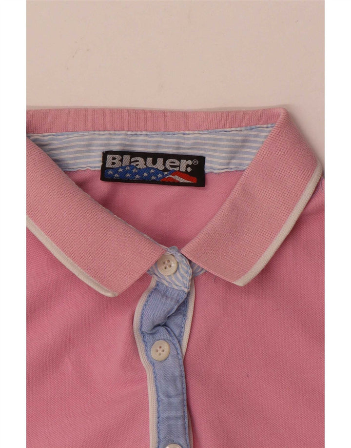 Blauer Damen Poloshirt UK 12 Mittelrosa