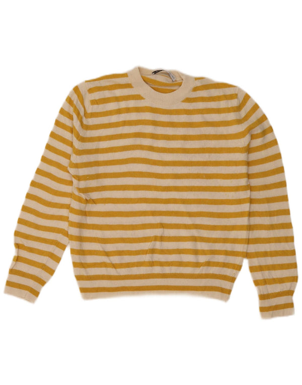Zara Damen-Pullover mit Rundhalsausschnitt, Gr. 10, klein, gelb gestreift