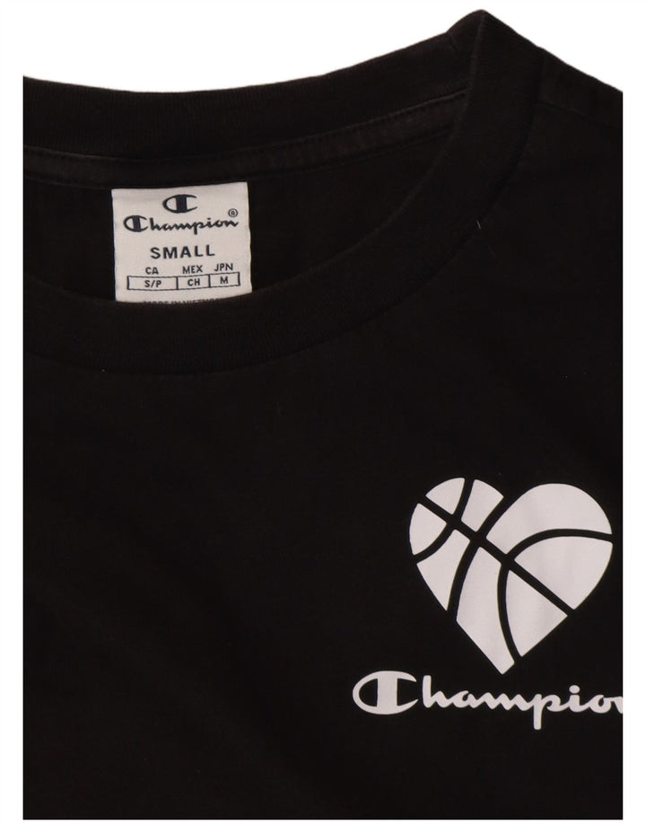 CHAMPION Damen Crop Oversize Graphic T-Shirt Top UK 10 Small Schwarz