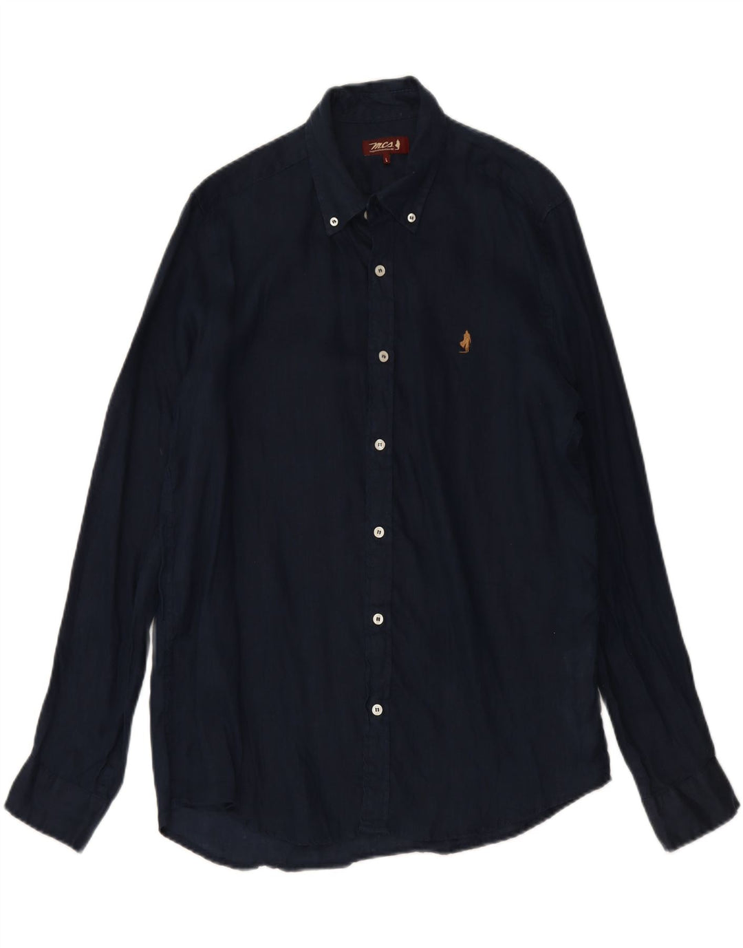 MARLBORO CLASSICS Mens Shirt Large Navy Blue Linen Vintage Marlboro Classics and Second-Hand Marlboro Classics from Messina Hembry 