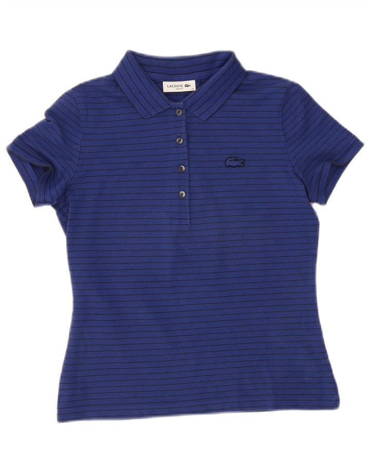 LACOSTE Damen-Poloshirt mit schmaler Passform, Größe 36, klein, blau gestreift, Baumwolle