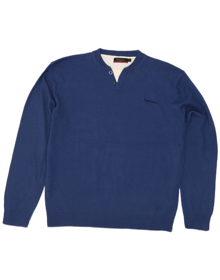 Pierre Cardin Herren-Pullover mit Knopfkragen, großes Blau, Acryl