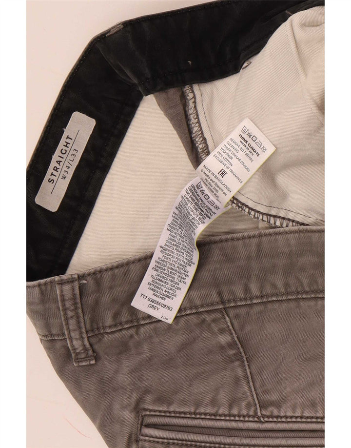Marks & Spencer Herren gerade Chinohose W34 L33 graue Baumwolle