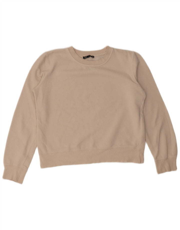 Zara Damen Crop Oversized Sweatshirt Pullover UK 10 Small Weiß