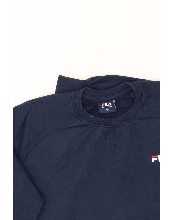 FILA Womens Sweatshirt Jumper UK 10 Small Navy Blue Cotton Vintage Fila and Second-Hand Fila from Messina Hembry 