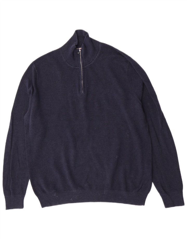 John Lewis Herren-Pullover mit Reißverschluss am Hals, große marineblaue Baumwolle