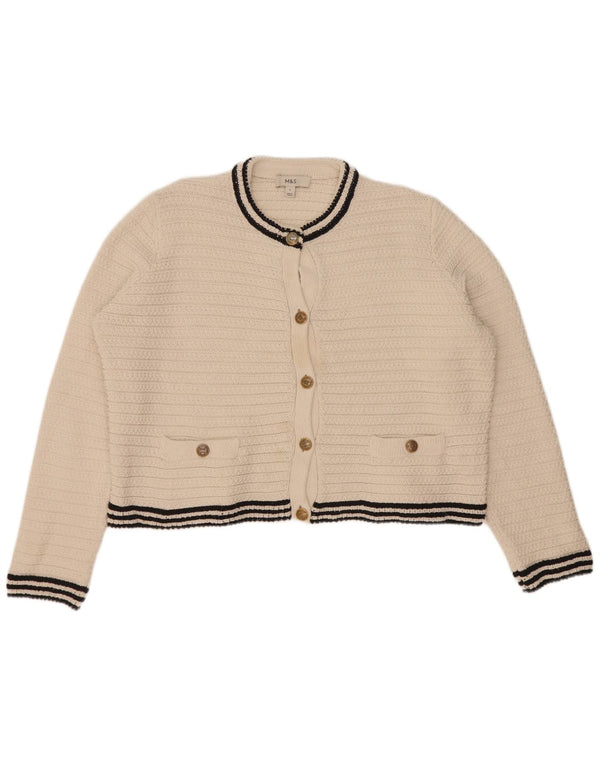 Marks & Spencer Damen Crop Cardigan Pullover UK 16 Large Off White gestreift