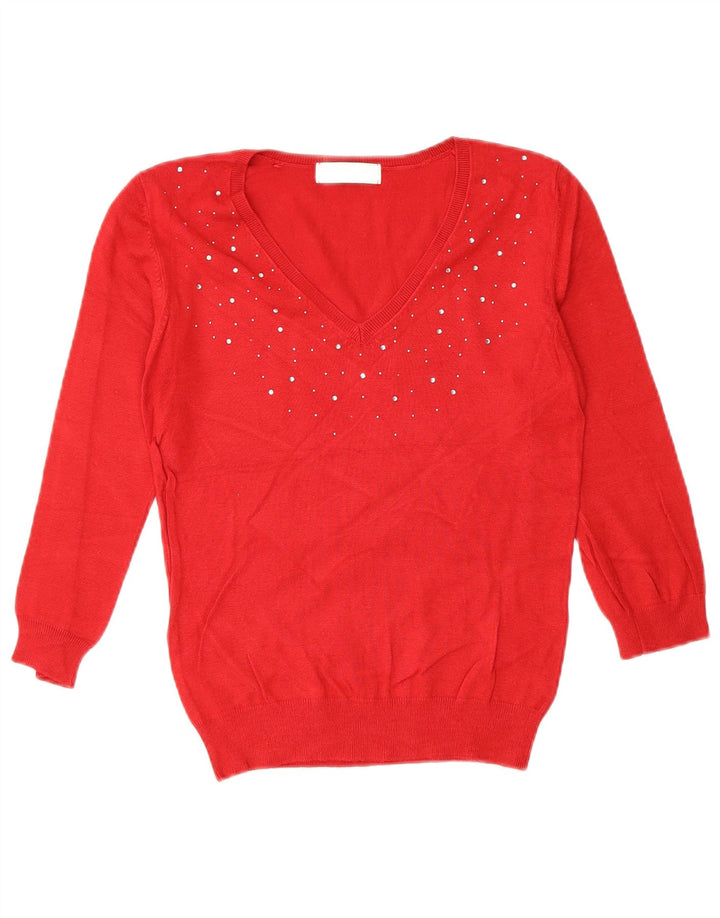 Marks & Spencer Damen-Pullover mit V-Ausschnitt, UK 10, Größe S, rote Viskose