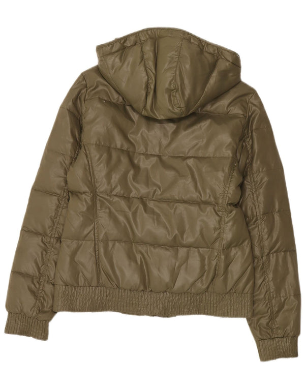 Champion Womens Hooded Wattierte Jacke UK 14 Medium Khaki Polyester