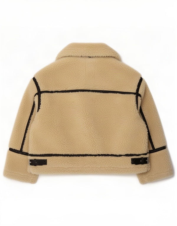 Übergroße Sherpa-Jacke von Zara für Damen, UK 14, Größe L, Beige, Farbblock