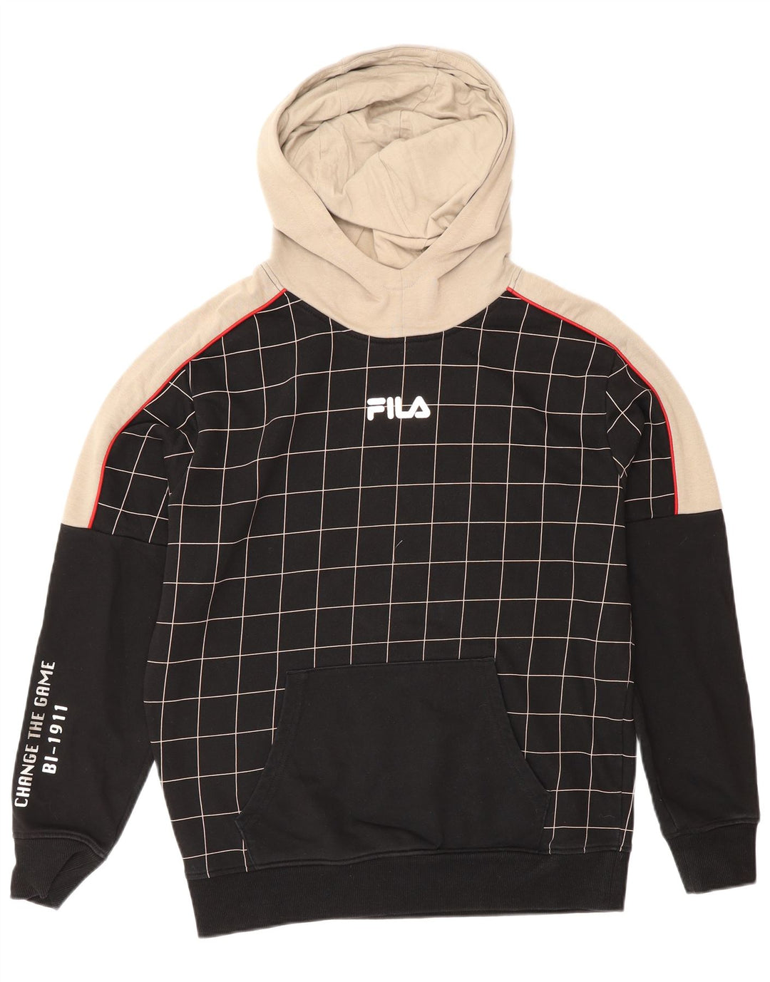Fila Herren-Kapuzenpullover mit Grafik, klein, schwarz, kariert, Baumwolle