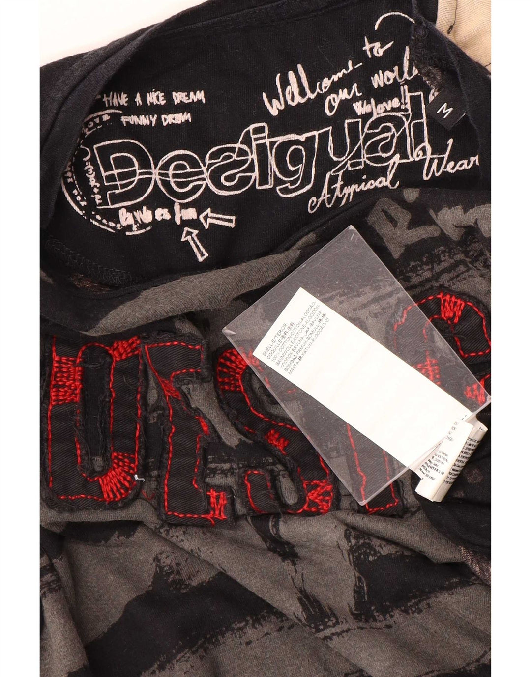 Desigual Herren Grafik-Oberteil, langärmelig, mittelschwarz, Baumwolle