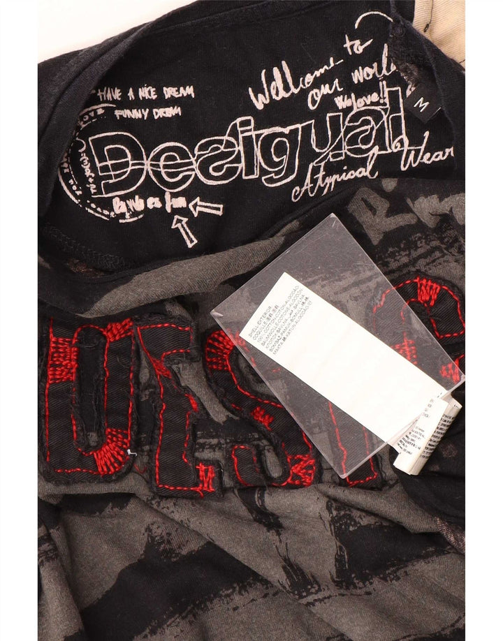 Desigual Herren Grafik-Oberteil, langärmelig, mittelschwarz, Baumwolle