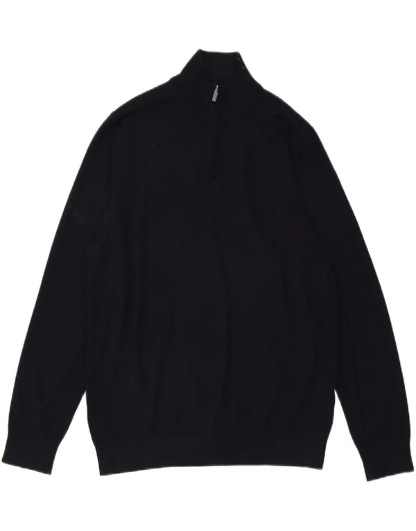 Marks & Spencer Herren-Pullover mit Reißverschluss am Hals, große marineblaue Wolle