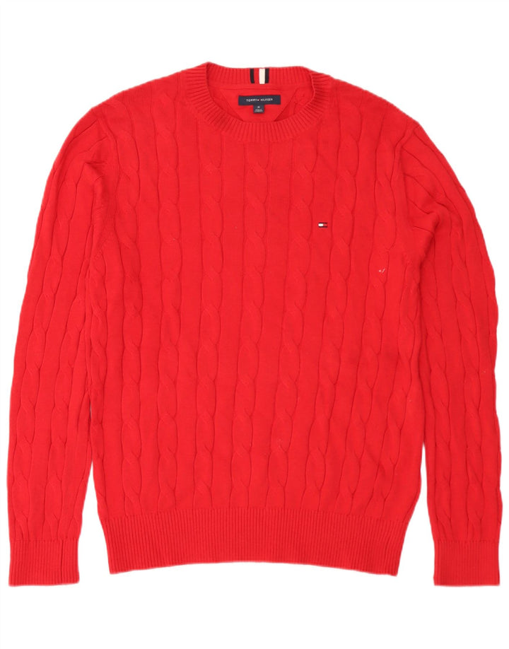 Tommy Hilfiger Herren-Pullover mit Rundhalsausschnitt, mittelrote Baumwolle