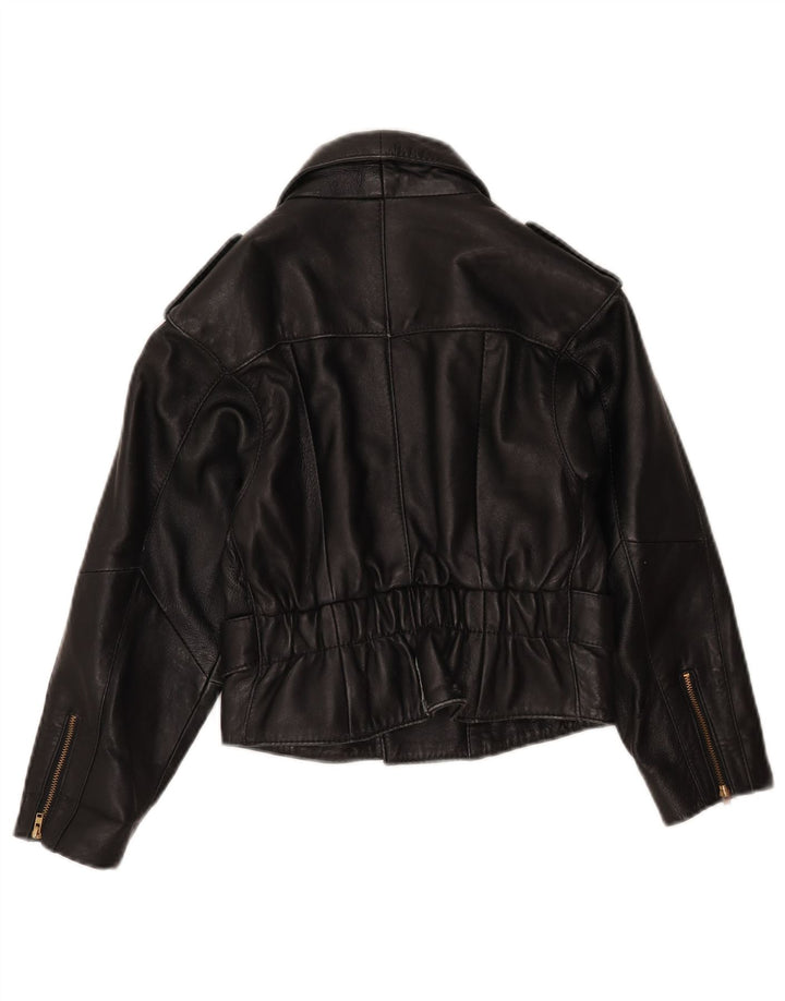Vintage Damen Crop Leder Bikerjacke UK 8 Small Schwarzes Leder