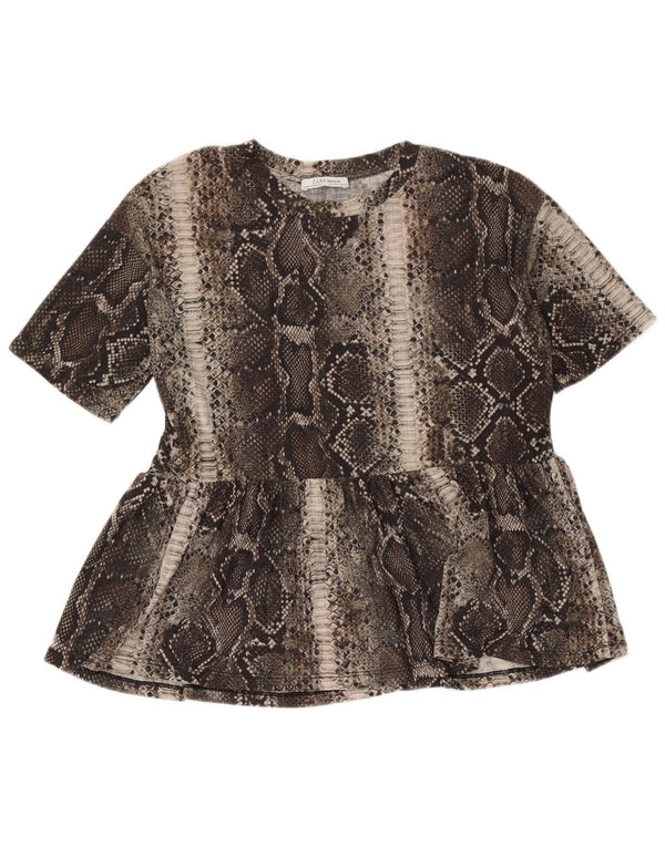 Zara Damen Trafaluc Bluse Top UK 10 Small Brown Animal Print Polyester