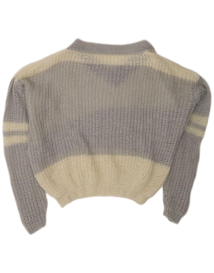 VINTAGE Damen-Pullover mit V-Ausschnitt, UK 20 2XL, gebrochenes Weiß, Farbblock