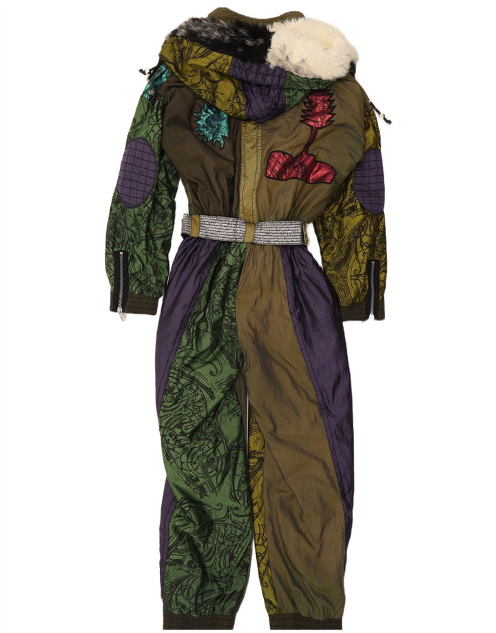 Vintage Damen Ski-Jumpsuit mit abstraktem Muster und Kapuze, UK 20 2XL, mehrfarbig