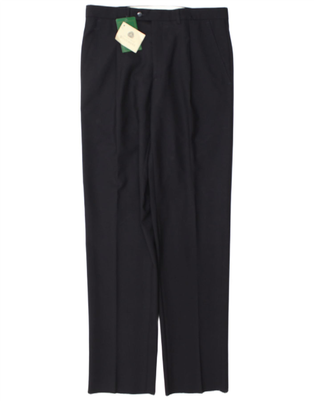 Vintage Herren-Anzughose mit Klammern, Größe 48, mittelgroß, W32, L35, marineblaue Wolle