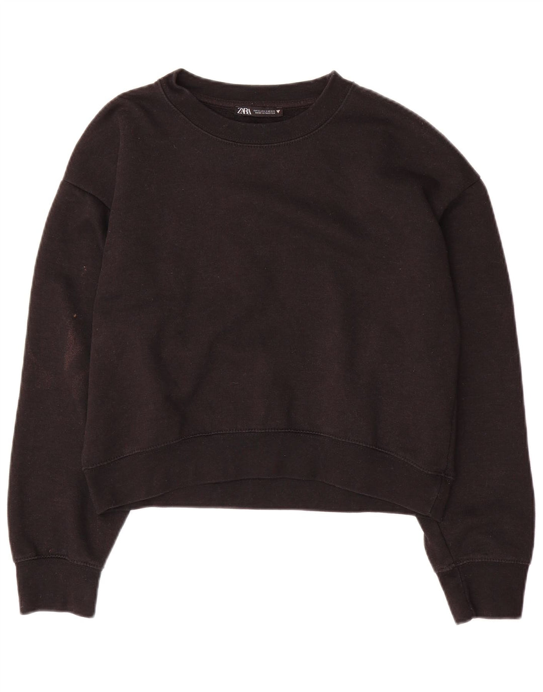 Zara Damen Crop Oversized Sweatshirt Pullover UK 10 Small Schwarz Polyester