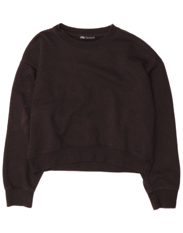 Zara Damen Crop Oversized Sweatshirt Pullover UK 10 Small Schwarz Polyester