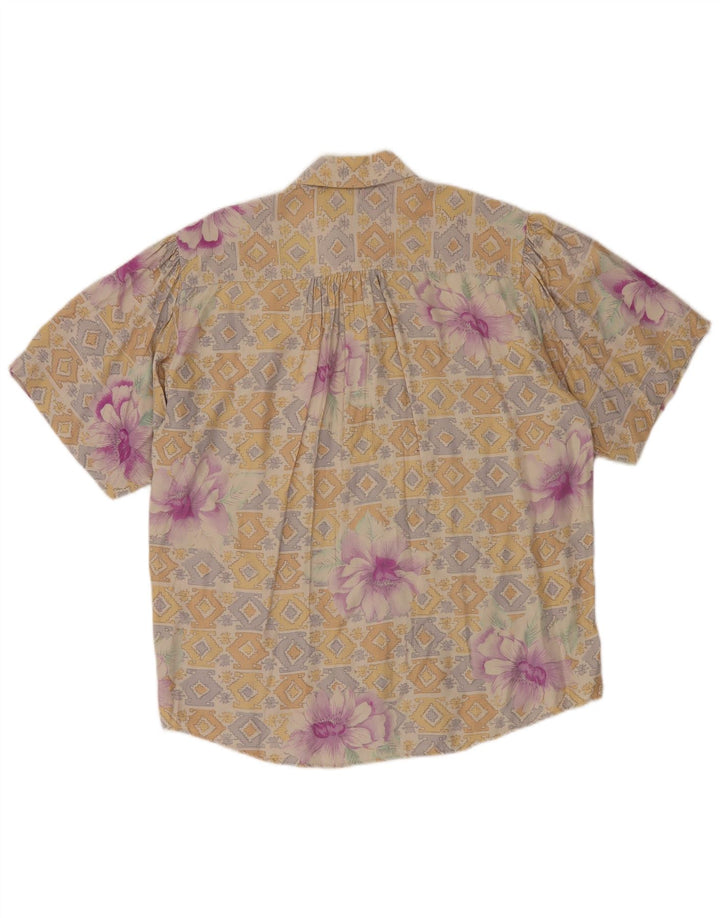 BENETTON Damen Kurzarm-Hemdbluse IT 44 Mittelbeige mit Blumenmuster