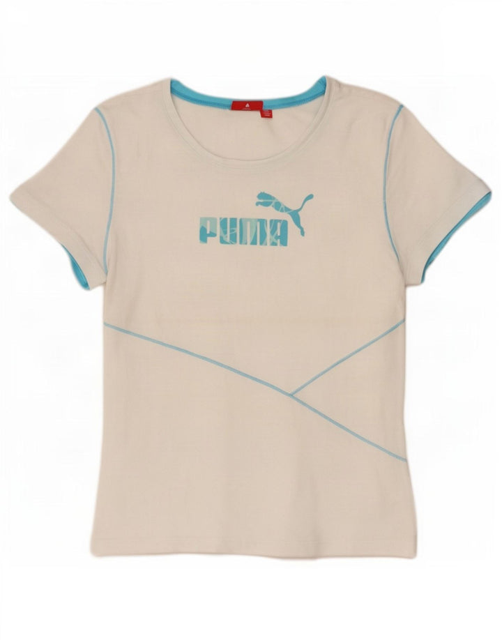 Puma Damen Grafik T-Shirt Top UK 14 Large Weiß