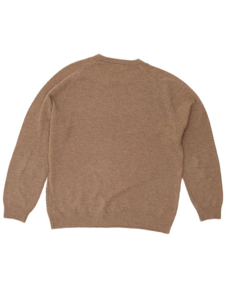 Marks & Spencer Herren-Pullover mit Rundhalsausschnitt, mittelgroße beige karierte Lammwolle